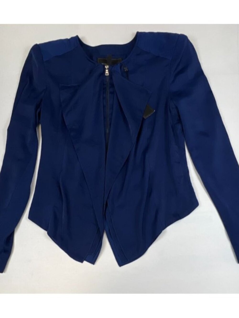 BCBGMAXAZRIA Women Medium Blue Flora Asymmetrical Zip Jacket Blazer NWT